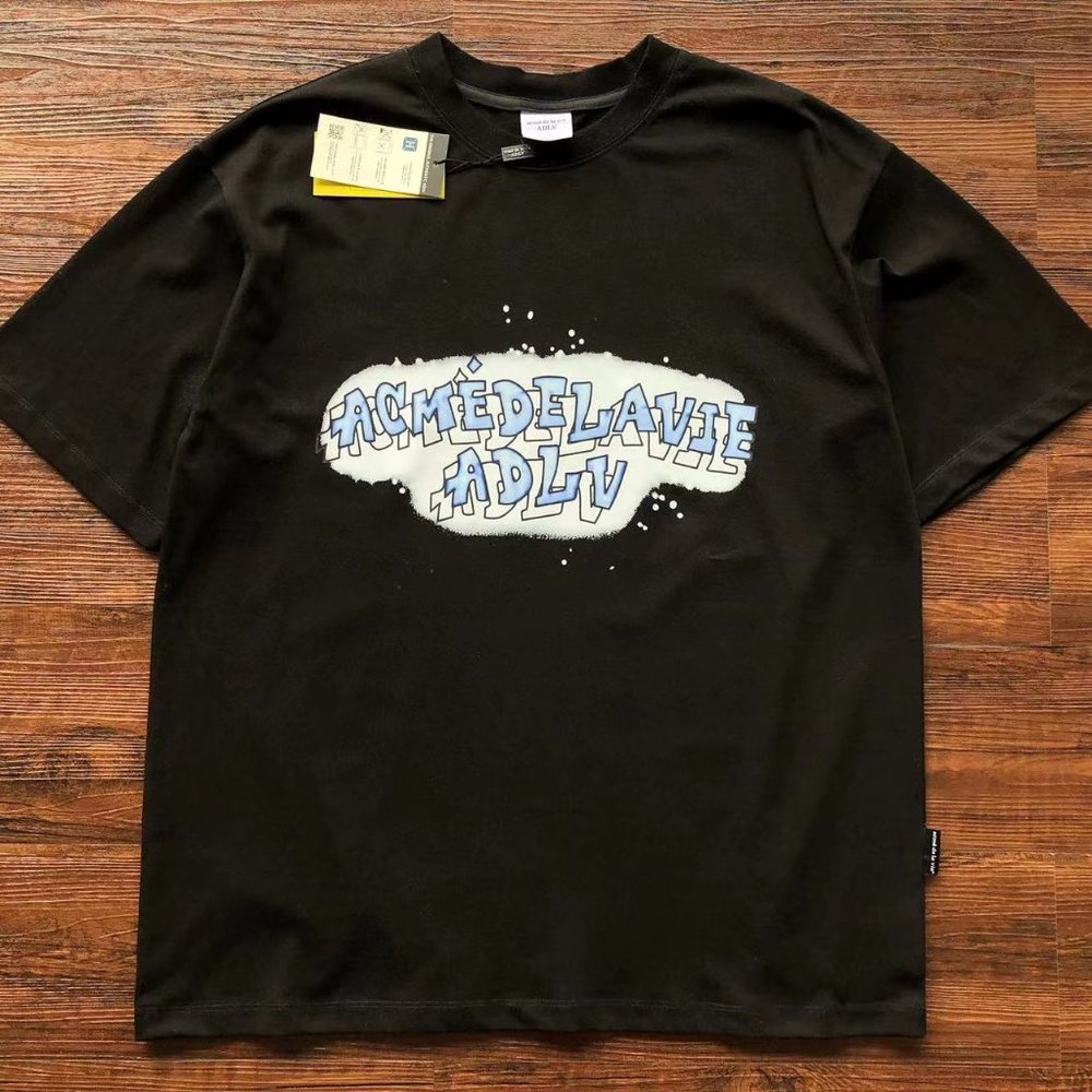 ADLV Cloud Alphabet Print Black Round Neck Short Sleeves